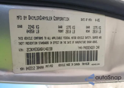 2006 Chrysler 300 Touring z USA, uszkodzony, nr VIN 2C3KA53G06H146158